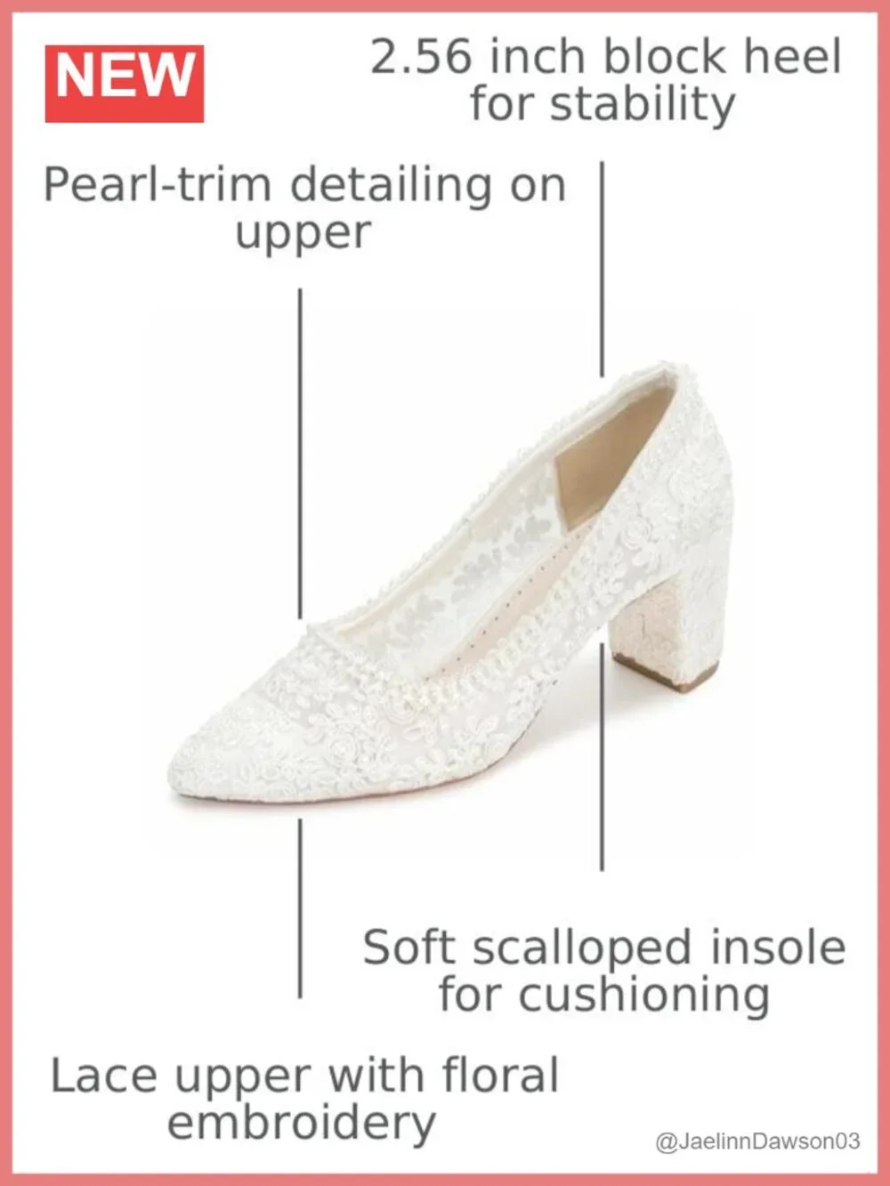 Women's Closed Toe Bridal Pumps, 2.56 Inch Block Heel, Lace Pearl Wedding